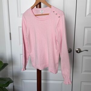 J. Crew Pink Crewneck Long Sleeve Top with Shoulder Buttons Size Medium Ruffles